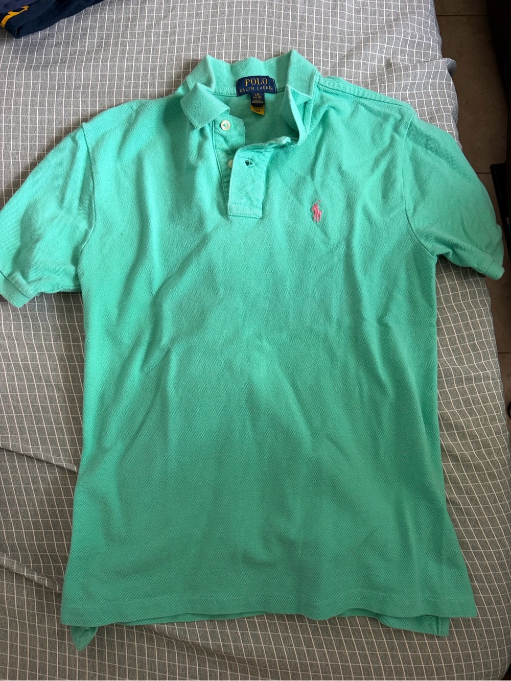 Polo by Ralph Lauren Men's Mint Green Polo with Pink Logo